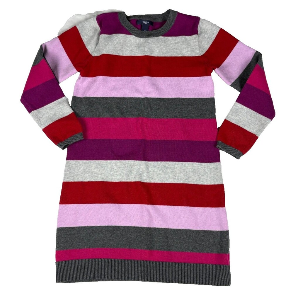 Gap Kids Striped Sweater Dress Large 10 12 Pink Purple Red Knit Long Sleeve
